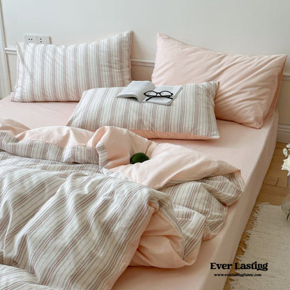 Cozy Pastel Striped Washed Cotton Pillowcases / Blue