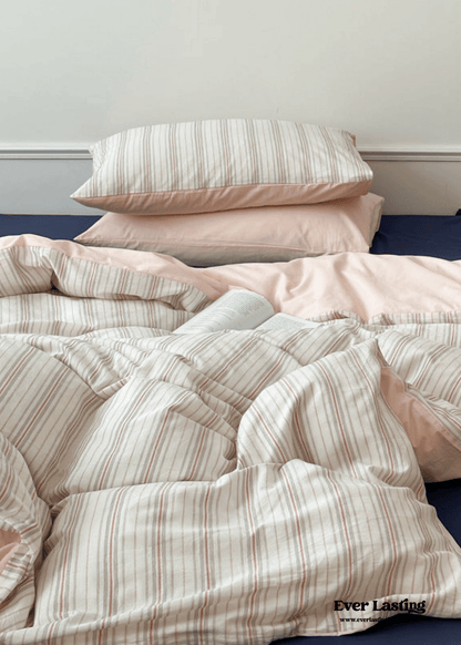Cozy Pastel Striped Washed Cotton Pillowcases / Blue