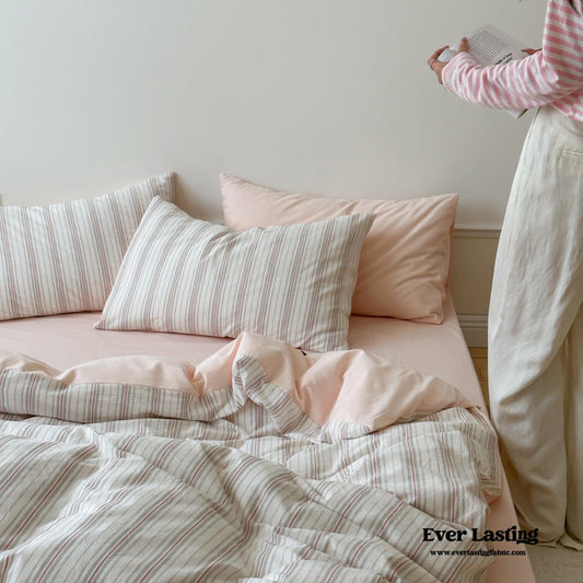 Cozy Pastel Striped Washed Cotton Pillowcases / Pink