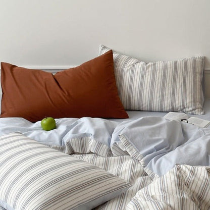 Cozy Pastel Striped Washed Cotton Pillowcases / Pink