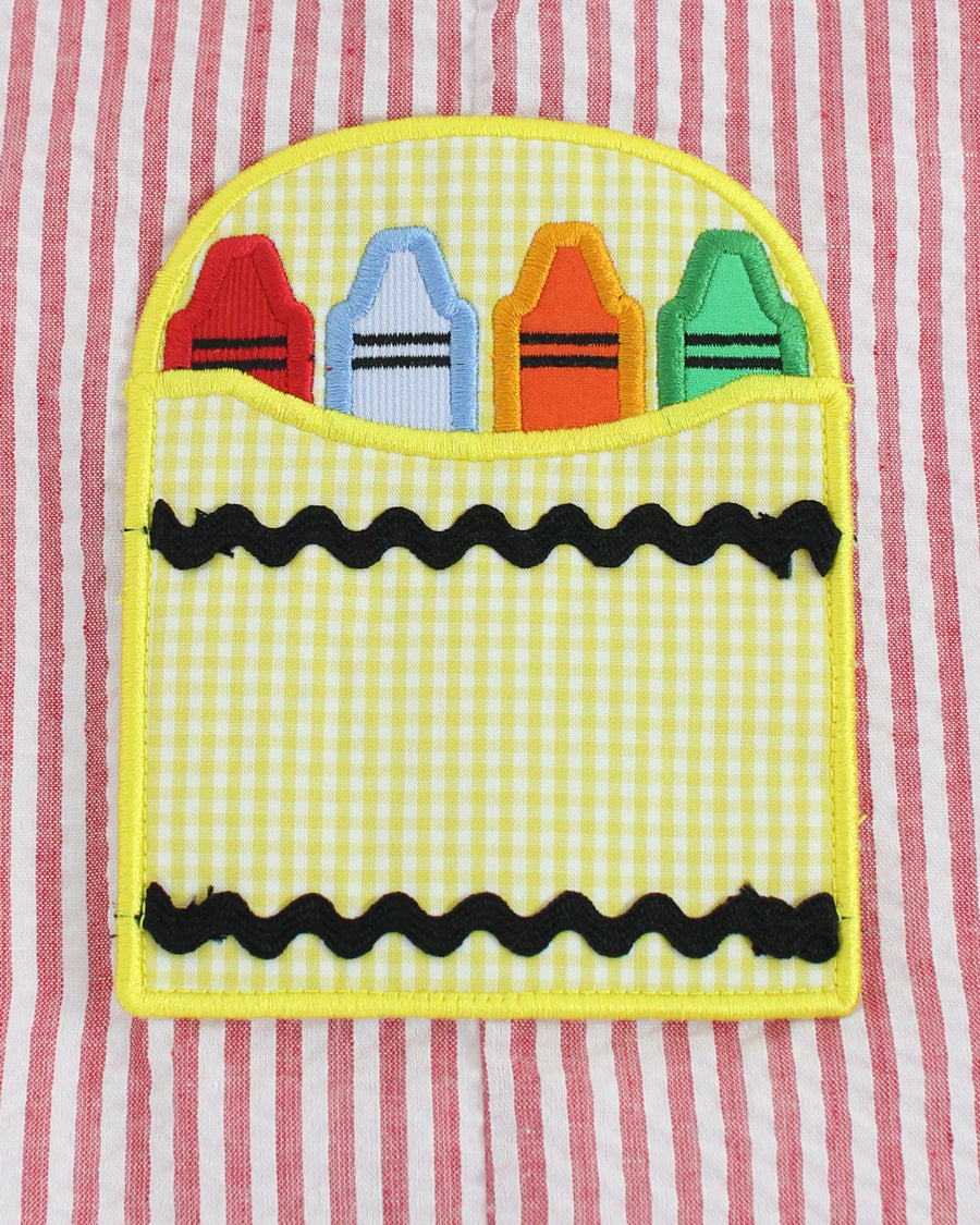 Crayon Pocket Red Seersucker Shortall