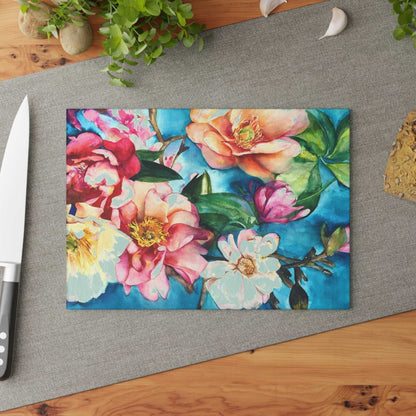 Tropical Floral I Glass Cutting Board – Functional Art for Your Kitchen