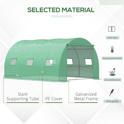 13' x 10' x 6.6' Walk-in Polytunnel Greenhouse, Outdoor Garden Tunnel Greenhouse Tent with Zipped Roll-Up Door and 6 Mesh Windows, Green
