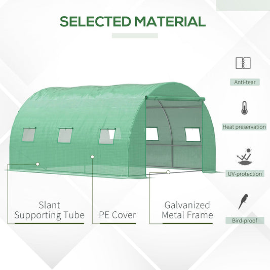 13' x 10' x 6.6' Walk-in Polytunnel Greenhouse, Outdoor Garden Tunnel Greenhouse Tent with Zipped Roll-Up Door and 6 Mesh Windows, Green
