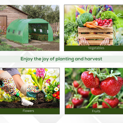 13' x 10' x 6.6' Walk-in Polytunnel Greenhouse, Outdoor Garden Tunnel Greenhouse Tent with Zipped Roll-Up Door and 6 Mesh Windows, Green