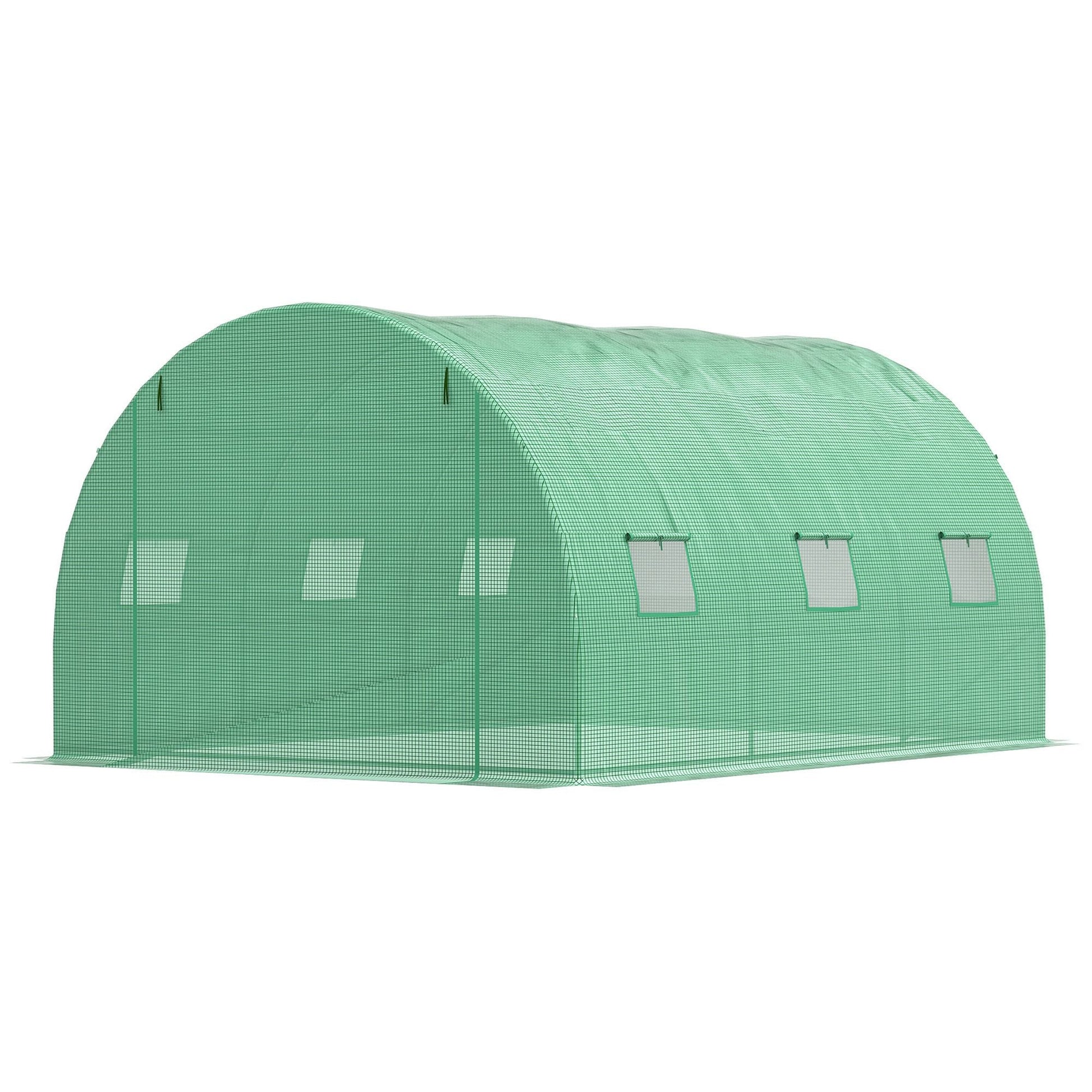 13' x 10' x 6.6' Walk-in Polytunnel Greenhouse, Outdoor Garden Tunnel Greenhouse Tent with Zipped Roll-Up Door and 6 Mesh Windows, Green