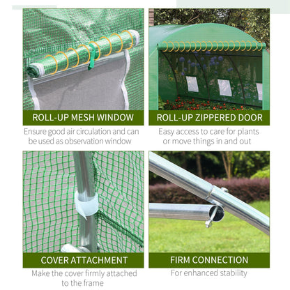 13' x 10' x 6.6' Walk-in Polytunnel Greenhouse, Outdoor Garden Tunnel Greenhouse Tent with Zipped Roll-Up Door and 6 Mesh Windows, Green