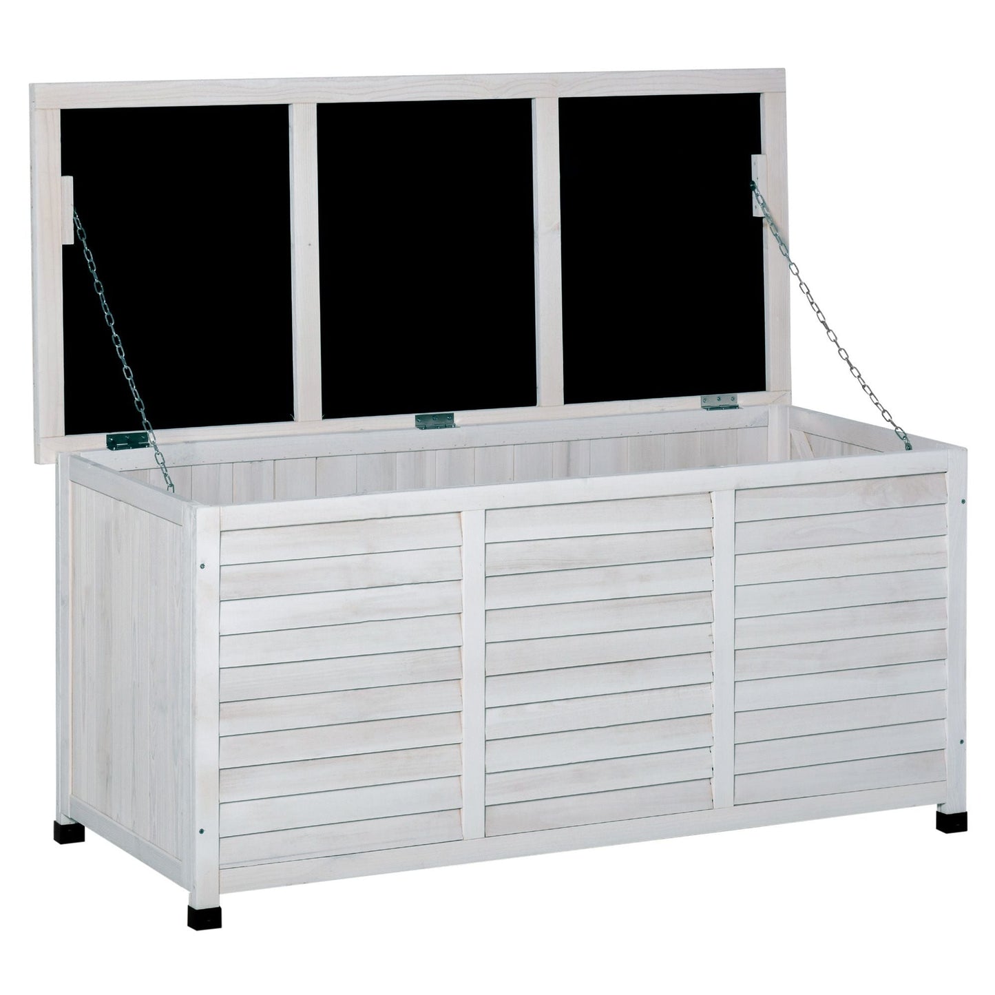 75 Gallon Wooden Storage Box patio Deck Box Bench, Garden Backyard Outdoor Storage Container with Aerating Gap & Weather-Fighting Finish, White
