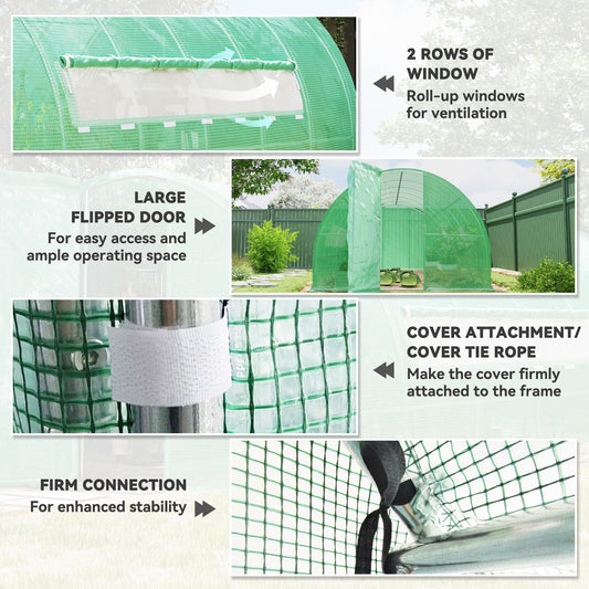 20x10x6.6ft Heavy Duty Outdoor Walk-in Tunnel Greenhouse Portable Garden Planting Warm House with PE Cover Green