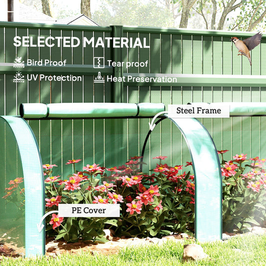 Mini Tunnel Greenhouse with PE Cover Garden Green Grow Shed with Steel Frame Zipped Doors, Green