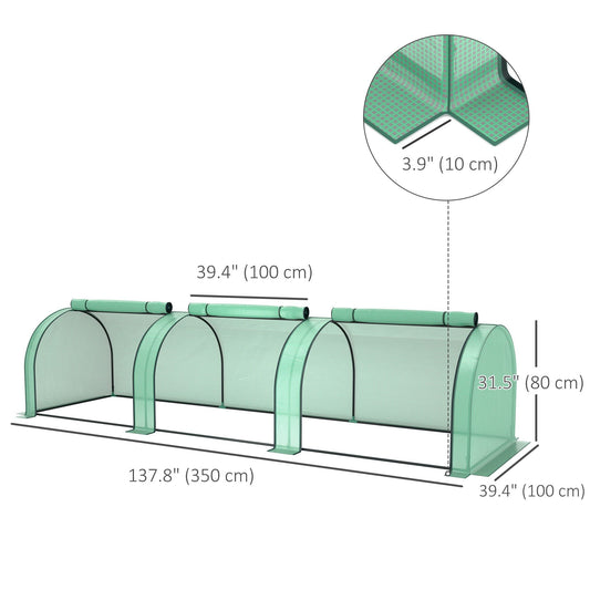 Mini Tunnel Greenhouse with PE Cover Garden Green Grow Shed with Steel Frame Zipped Doors, Green