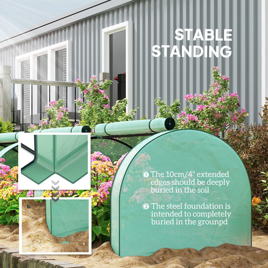 Mini Tunnel Greenhouse with PE Cover Garden Green Grow Shed with Steel Frame Zipped Doors, Green