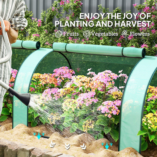 Mini Tunnel Greenhouse with PE Cover Garden Green Grow Shed with Steel Frame Zipped Doors, Green