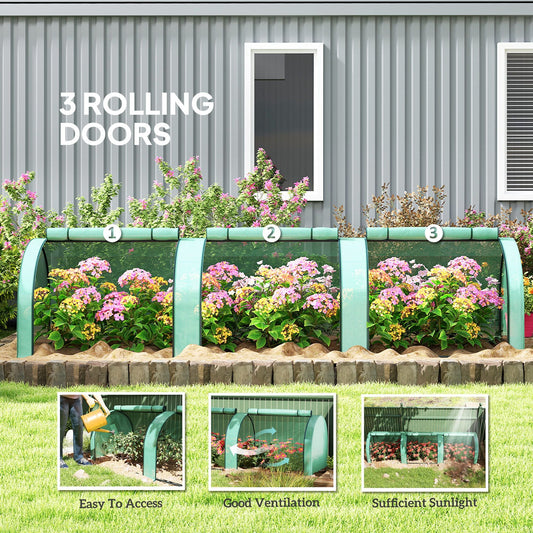Mini Tunnel Greenhouse with PE Cover Garden Green Grow Shed with Steel Frame Zipped Doors, Green