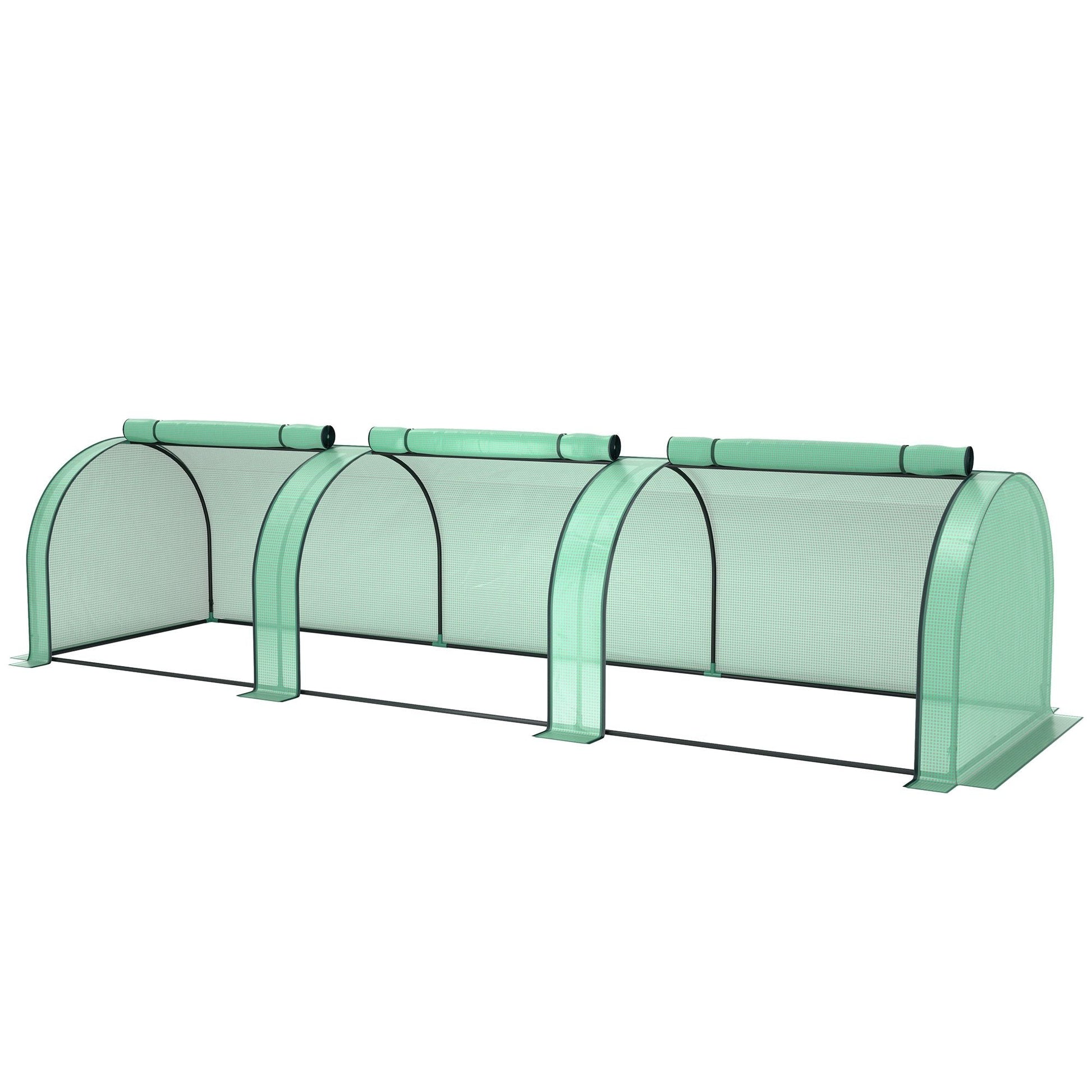 Mini Tunnel Greenhouse with PE Cover Garden Green Grow Shed with Steel Frame Zipped Doors, Green