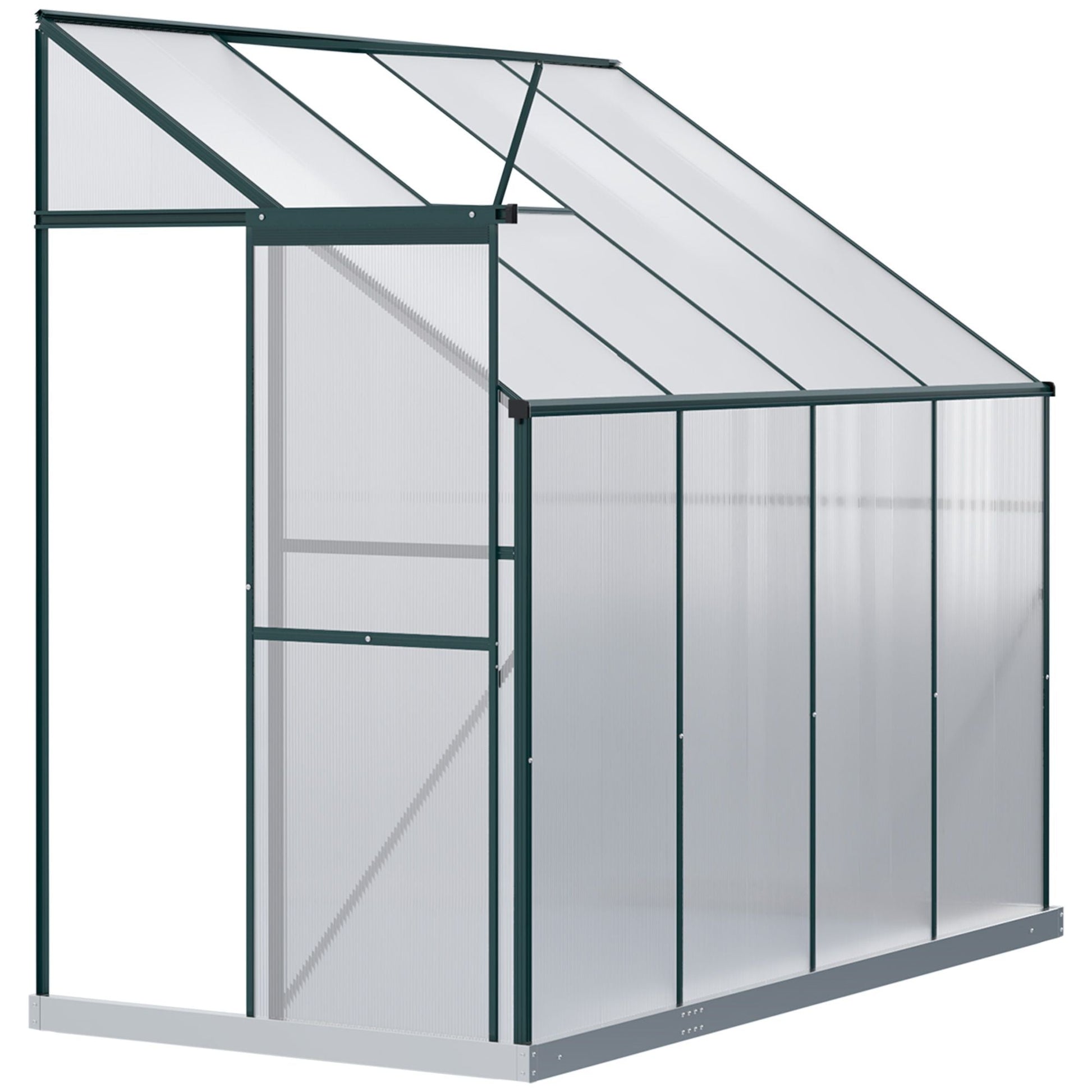 Walk-In Garden Greenhouse Aluminum Polycarbonate with Roof Vent for Plants Herbs Vegetables 8' x 4' x 7' Silver