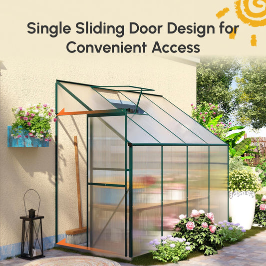 Walk-In Garden Greenhouse Aluminum Polycarbonate with Roof Vent for Plants Herbs Vegetables 8' x 4' x 7' Silver