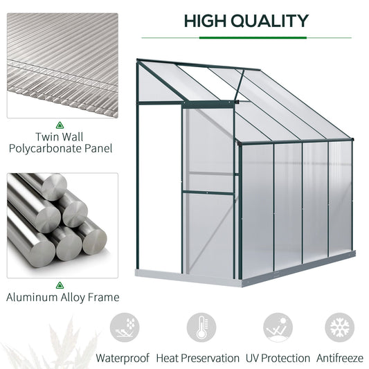 Walk-In Garden Greenhouse Aluminum Polycarbonate with Roof Vent for Plants Herbs Vegetables 8' x 4' x 7' Silver
