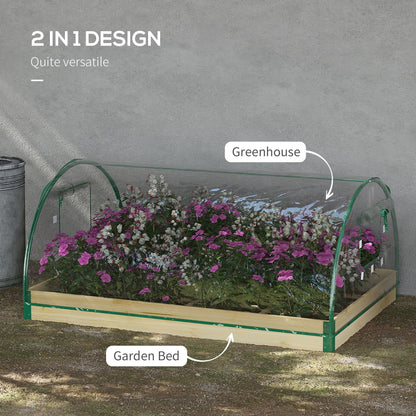 12 Pockets Raised Garden Bed with Greenhouse and Roll Up Windows for Vegetables, Flowers, 4' x 3' x 2', Natural Wood