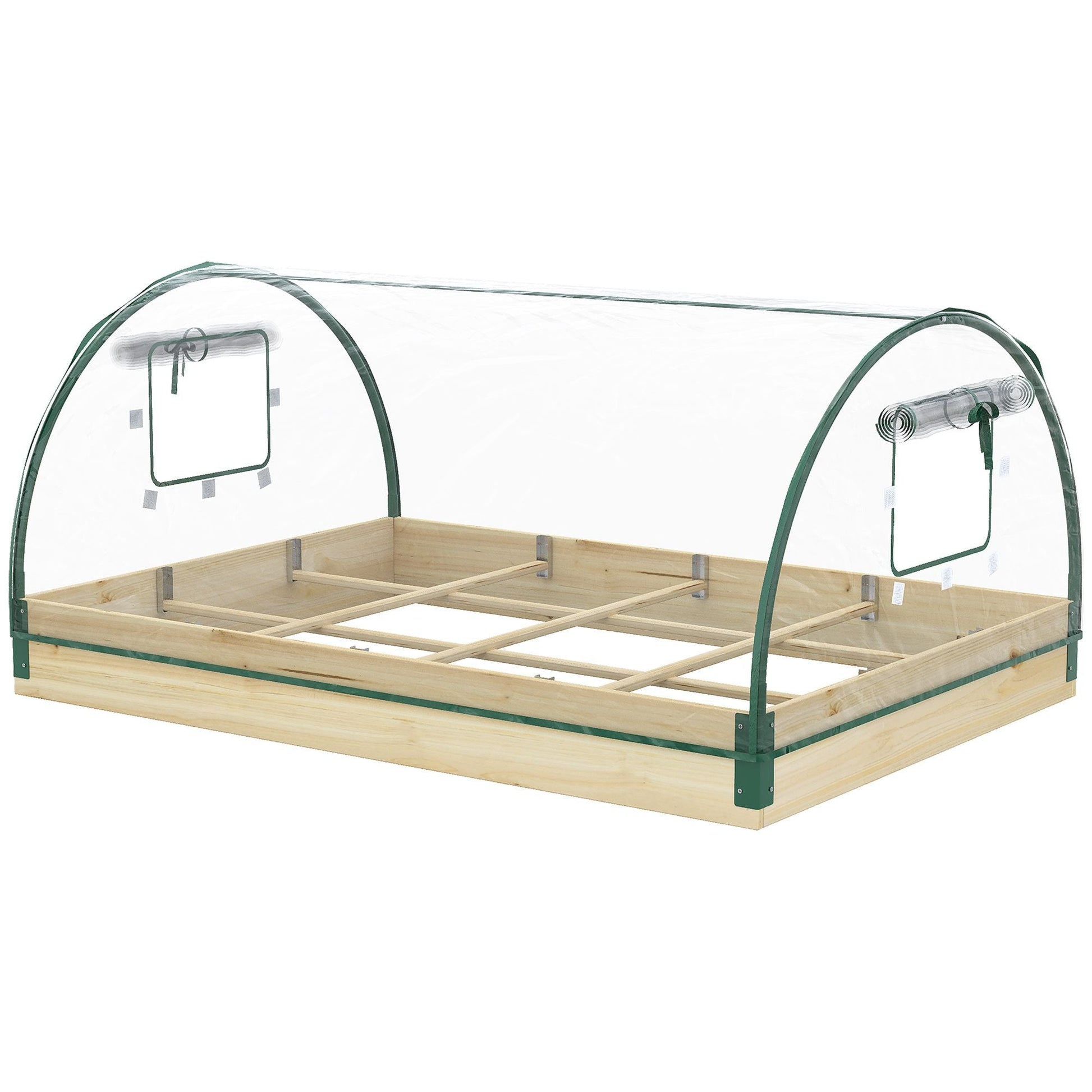 12 Pockets Raised Garden Bed with Greenhouse and Roll Up Windows for Vegetables, Flowers, 4' x 3' x 2', Natural Wood