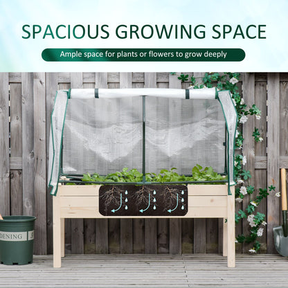 Raised Garden Bed with PE Greenhouse Cover Outdoor Elevated Wood Planter Box for Herbs and Vegetables, Use for Patio, Backyard, Balcony, 48 x 22 x 46 inch, Natural