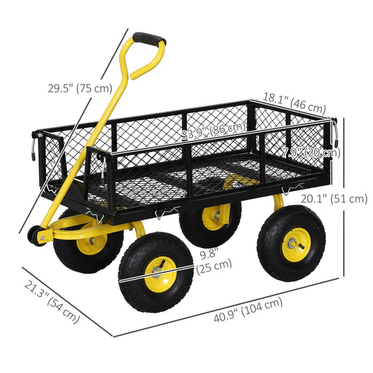 Steel Garden Cart, Utility Wagon with Removable Sides, 10" Wheels, 180° Rotating Handle, 440lbs Capatity