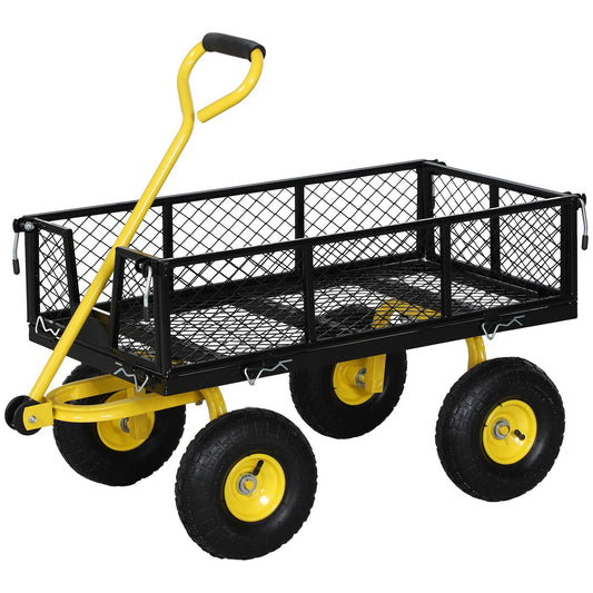Steel Garden Cart, Utility Wagon with Removable Sides, 10" Wheels, 180° Rotating Handle, 440lbs Capatity