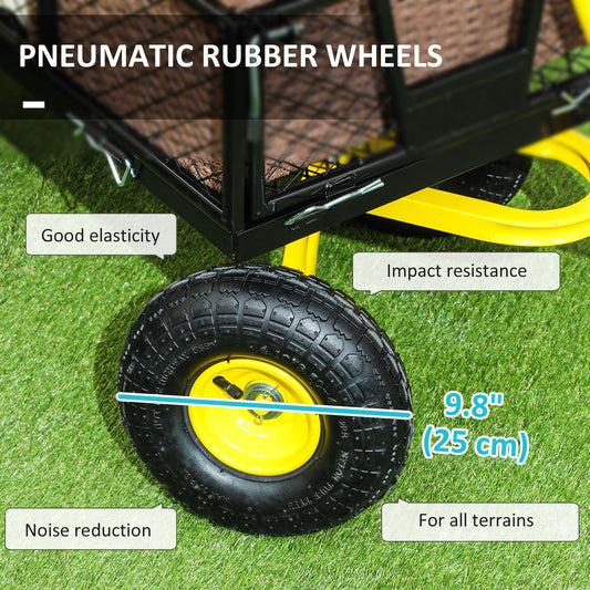 Steel Garden Cart, Utility Wagon with Removable Sides, 10" Wheels, 180° Rotating Handle, 440lbs Capatity