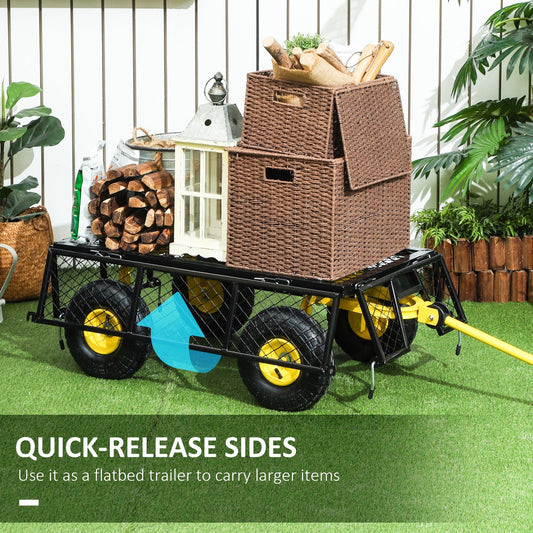 Steel Garden Cart, Utility Wagon with Removable Sides, 10" Wheels, 180° Rotating Handle, 440lbs Capatity