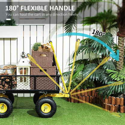Steel Garden Cart, Utility Wagon with Removable Sides, 10" Wheels, 180° Rotating Handle, 440lbs Capatity
