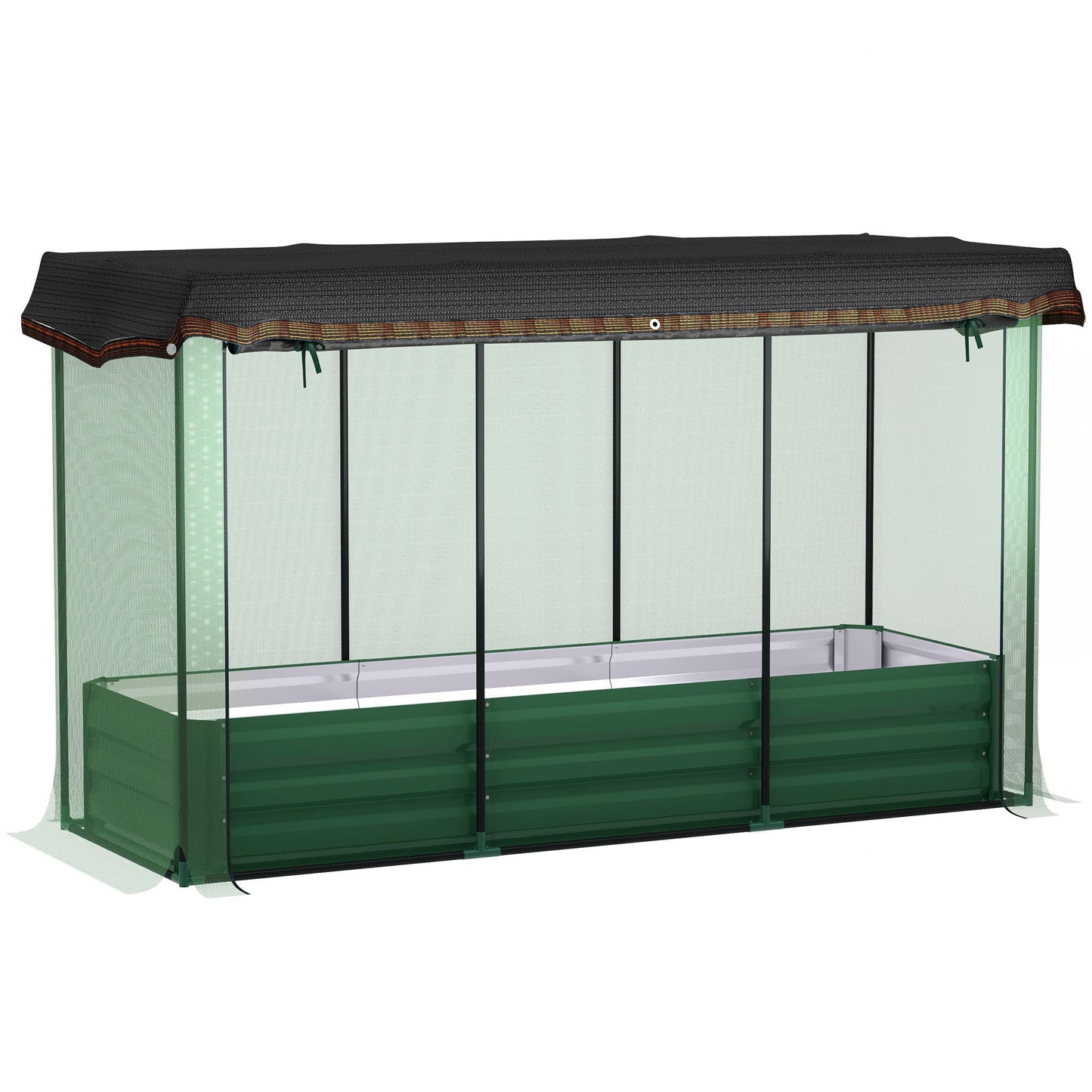Galvanized Steel Planter Box with Crop Cage and Shade Cloth, Raised Garden Bed for Flowers, Vegs and Herbs