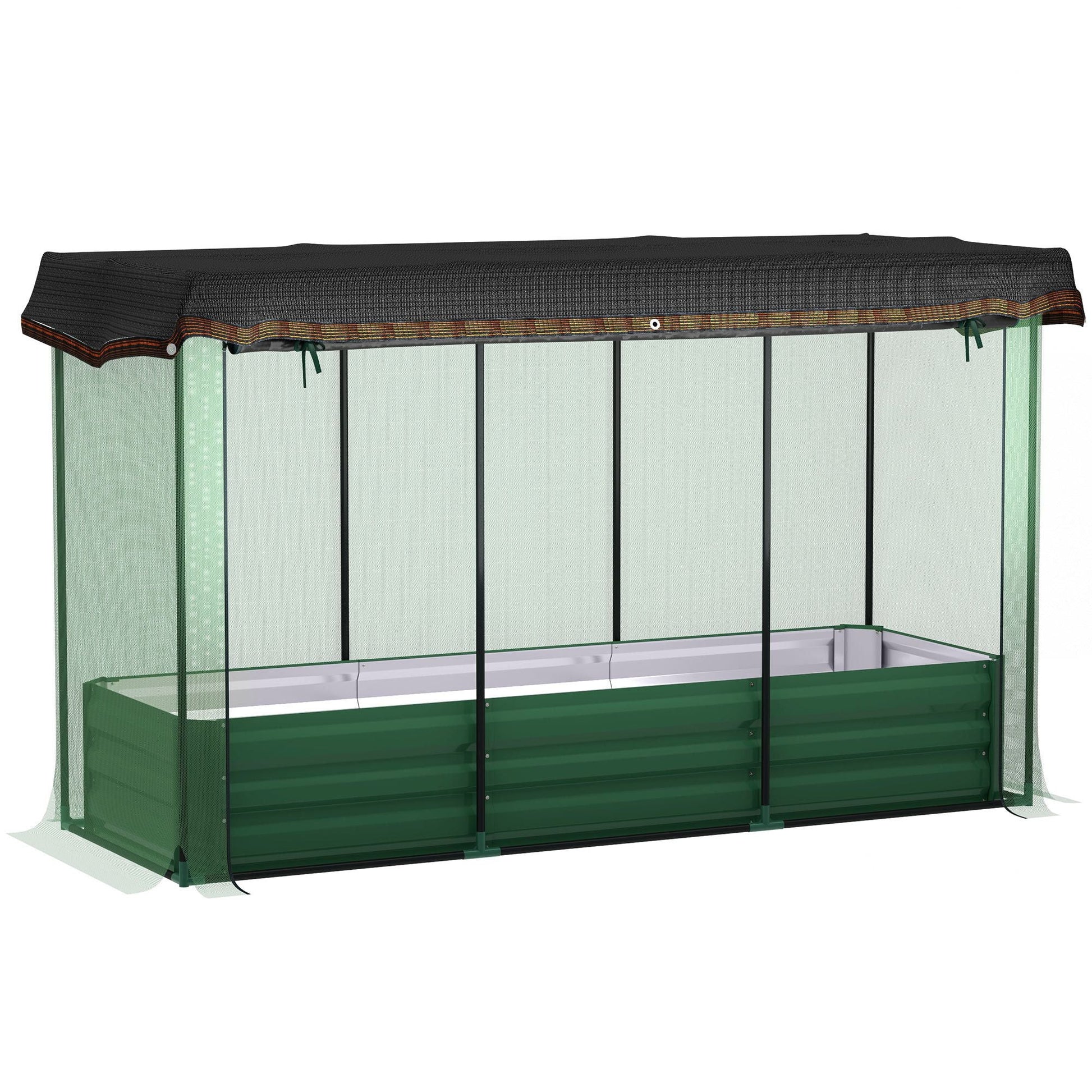 Galvanized Steel Planter Box with Crop Cage and Shade Cloth, Raised Garden Bed for Flowers, Vegs and Herbs