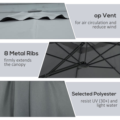 8FT Cantilever Patio Umbrella, Offset Patio Umbrella with Cross Base for Deck, Backyard, Pool and Garden, Hanging Umbrellas, Switch with a Wrench, Dark Gray