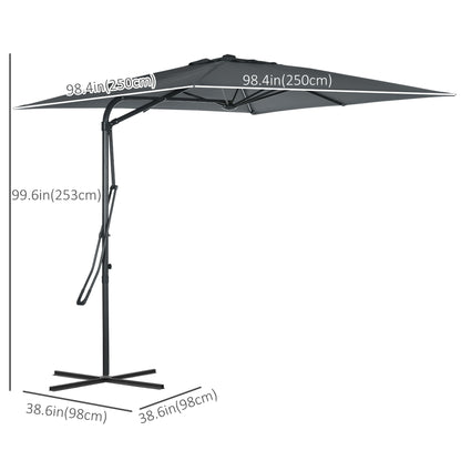 8FT Cantilever Patio Umbrella, Offset Patio Umbrella with Cross Base for Deck, Backyard, Pool and Garden, Hanging Umbrellas, Switch with a Wrench, Dark Gray
