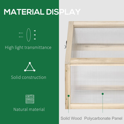 Wooden Cold Frame Greenhouse Garden Portable Raised Planter with Openable Top for Indoor, Outdoor, Flowers, Vegetables, Plants, 35.5" x 20.5" x 19.5", Natural Wood