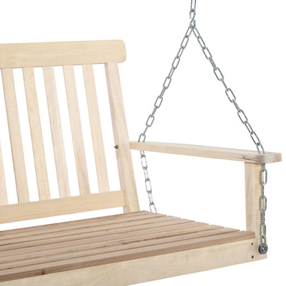 2 Person Wooden Porch Swing, Patio Swing Chair with Hanging Chains, Slatted Back & Seat, Outdoor Swing Bench for Garden, Backyard, Deck, Natural