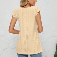 Smocked Round Neck Eyelet Top