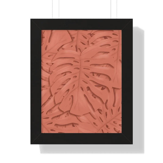 Coral Monstera Framed Print – Botanical Wall Art