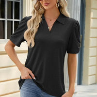 Eyelet Johnny Collar Puff Sleeve Blouse