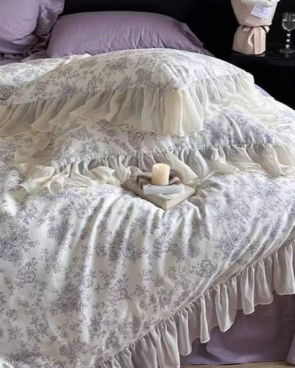 Daisy Purple Floral Ruffle Bedding Set