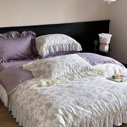 Daisy Purple Floral Ruffle Bedding Set