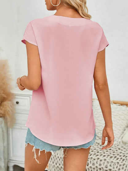V-Neck Women's Blouse - Classic Polyester Top