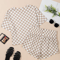 Luxury Checkerboard T Shirt and High Waist Skorts Set