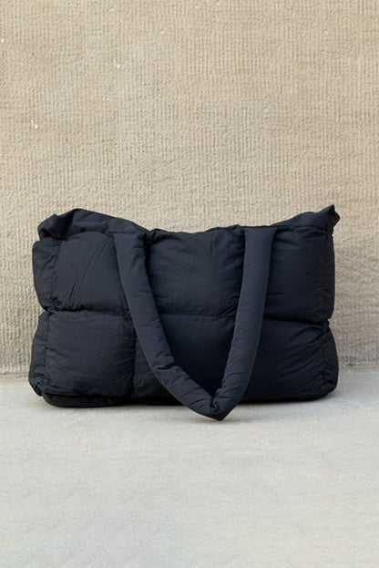 Cinnamon Solid Quilted Puffy Large Tote Bag With Zipper