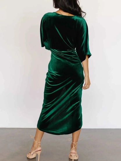 Ruched Surplice Half Sleeve Dress, Holiday Dress