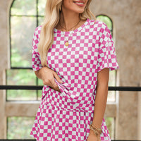 Luxury Checkerboard T Shirt and High Waist Skorts Set