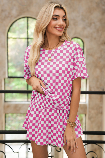 Luxury Checkerboard T Shirt and High Waist Skorts Set