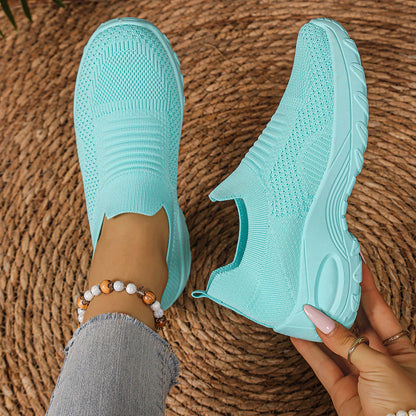 Women's Breathable Mesh Slip-On Flat Shoes – Lightweight Casual Round-Toe Flats