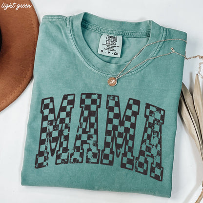 Mama Outline Checkered Tee *12 Colors (S-3X)