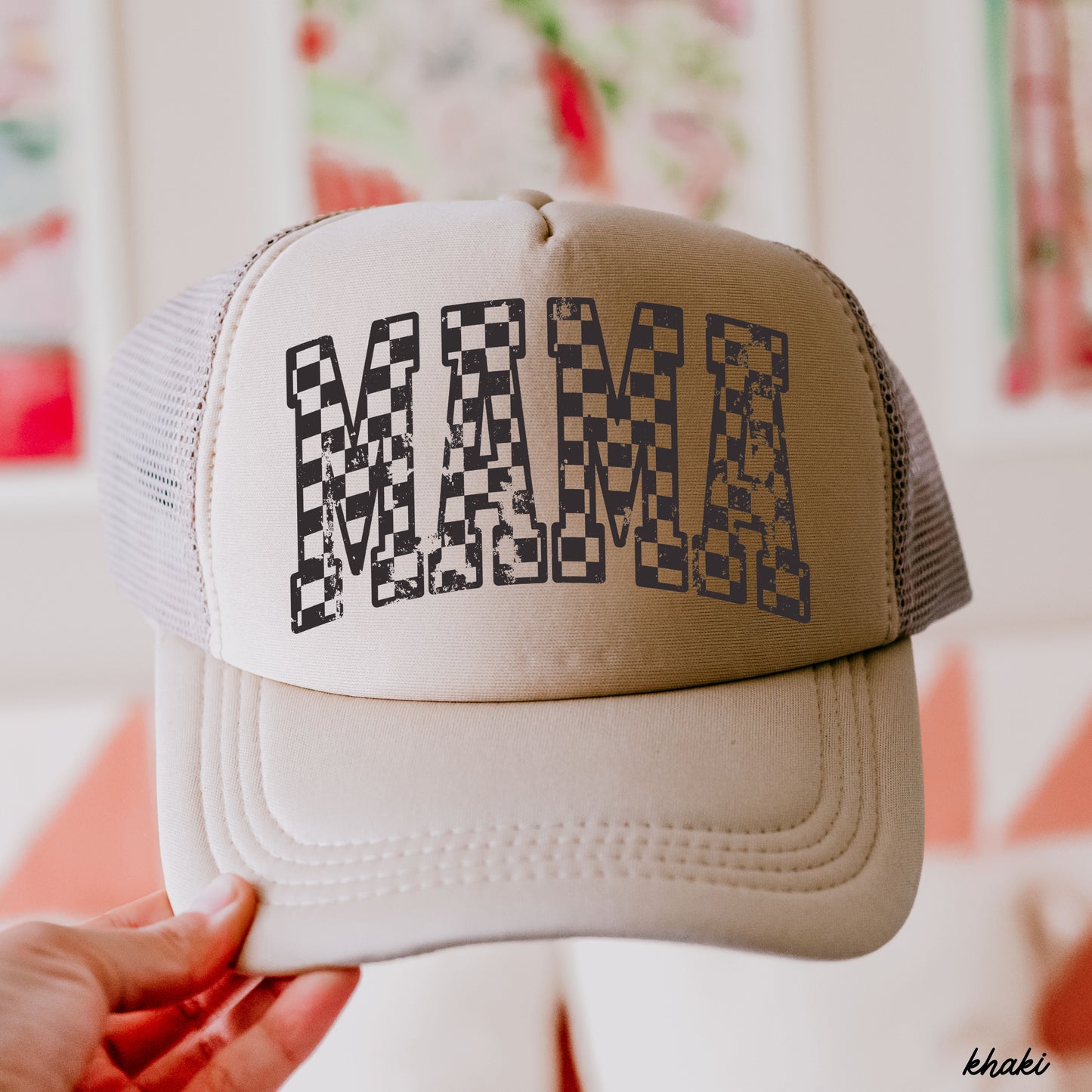 Checkered Mama Outline Trucker Hat *9 COLORS